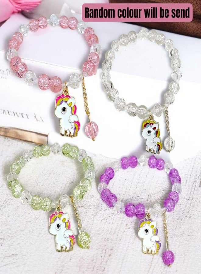 تارا13 سوار TERA13 مزين بالخرز الكريستالي للفتيات والسيدات، سوار بتعليقة وحيد القرن، سوار يد ملون قابل للتمدد والتعديل، طقم أساور للصديقات، هدايا تذكارية للفتيات، سوار صدر لطيف، لون عشوائي (4 قطع) - Image 2